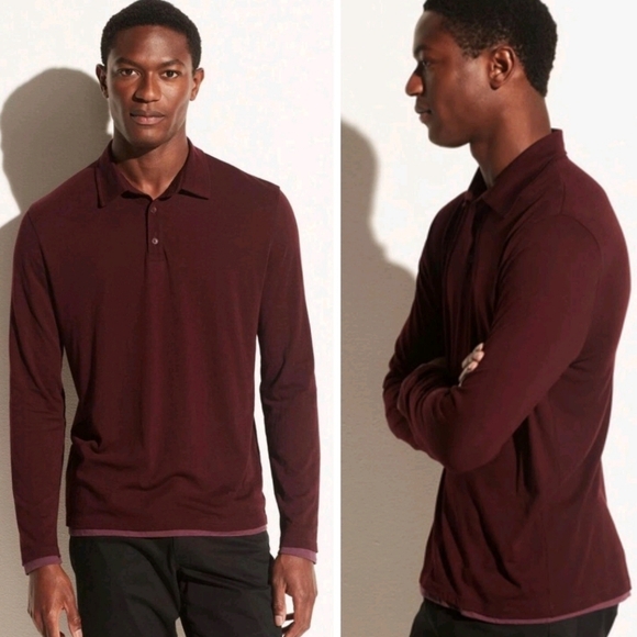 Vince Other - Vince Double Layer Men Long Sleeve Polo Shirt Burgundy Maroon Color Size L